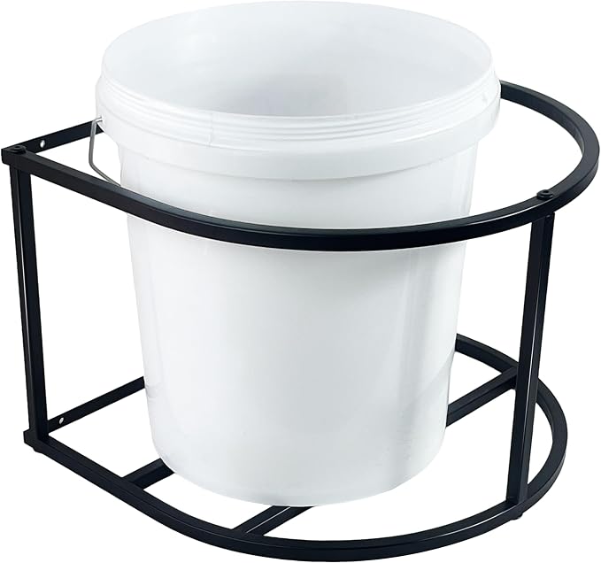 1 Pcs Horse Feed Pail Wall Mount,Heavy Duty Metal Wall Mount Water Bucket Holder for Horses Feed,Barn,Farmhouse Supplies(5 Gallon,Black)