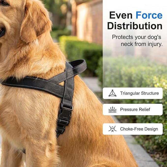No-Pull Dog Harness with Handle, Adjustable Reflective Pet Vest Tactical Harness for Small Medium Large Dogs Walking Training, Front Clip, Escape Proof & Heavy Duty D-Ring (Pink, L)