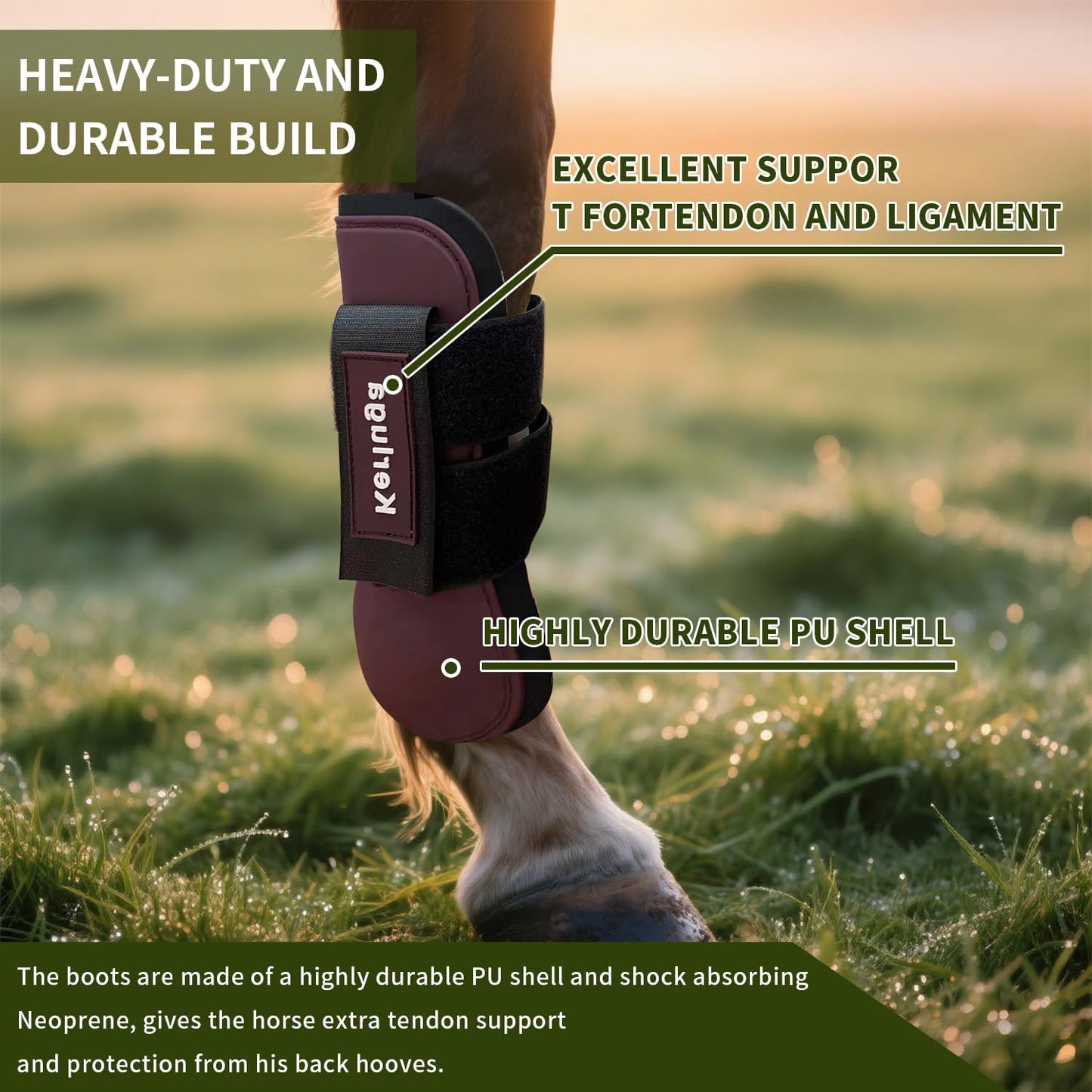 Horse Tendon Boots Set of 4 Open Front & Fetlock Boot for Horses Professional Sport Protection Impact-Absorbing Equine Leg Support for Jumping, Riding, Training (Wine Red, Full)