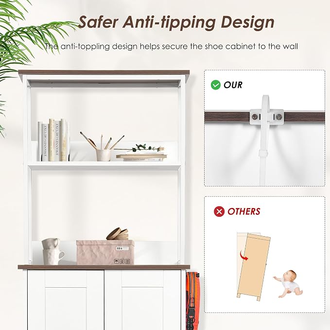 Pet Feeding Station Storage Cabinet with Bowls and Rack, Adjustable Panel,Pet Feeder Station for Dogs Cats for Feeding & Watering Supplies with 2-Level Shelving