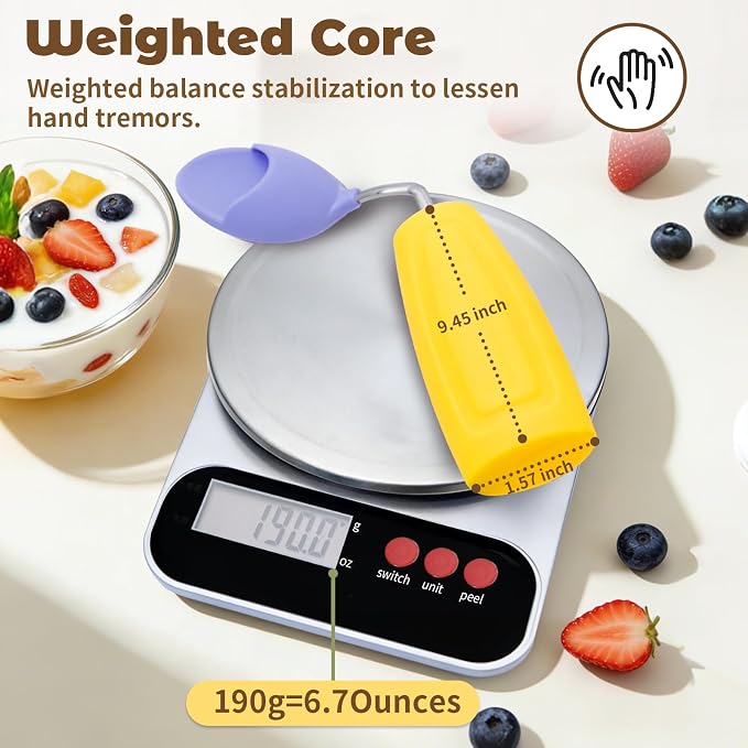 Anti-Tremor Spill Shield Spoon for Hand Tremors Parkinsons, Weighted Adaptive Utensils with Large Enclosed Scoop, Ergonomic Non-Slip Handle, Dishwasher Safe (Yellow, Left Spoon)