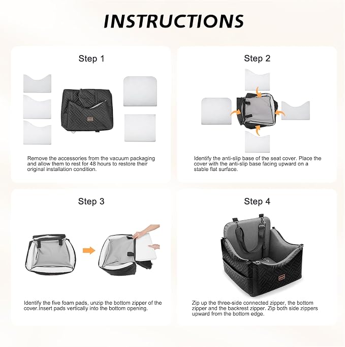 JOEJOY Dog Car Seats for Small Medium Dogs, Wipe Clean Waterproof Detachable PU Leather Cover, Thickened 2 inch Memory Foam Pet Car Seat with Safety Belt and Storage Pockets(No Cushion)