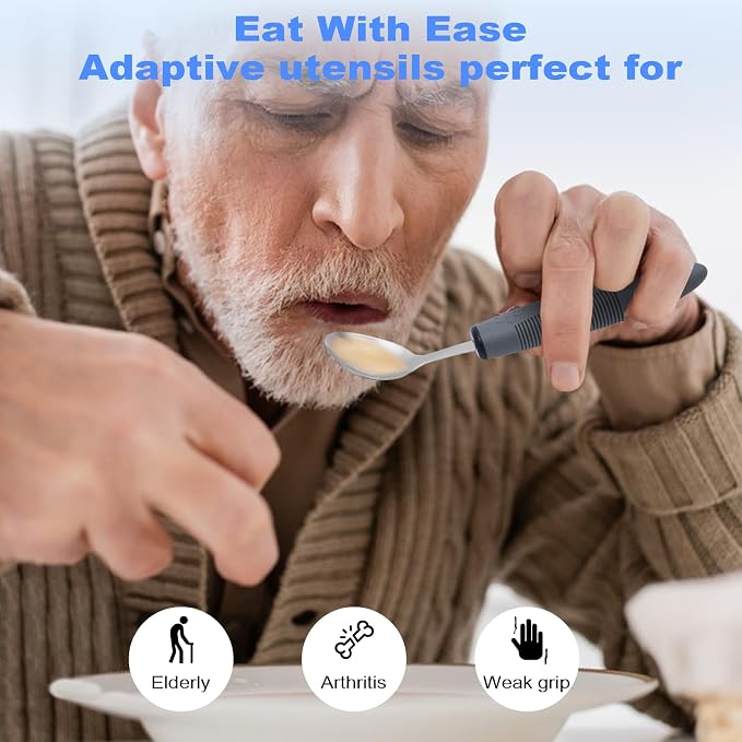 Adaptive Utensils, Weighted Utensils for Hand Tremors, Utensils for Parkinsons Patients,Elderly,Arthritis,Weak Hand Grip,Tremors & Handicapped. Stainless Steel Knife,Fork and Spoons Set (regular 5pcs)