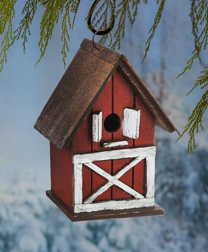 Topadorn Christmas Birdhouse, Hanging Wooden Garden Bird House for Outside, Unique for Bird Lovers, Outdoor Holiday Garden Decor for Blue Bird, Cardinals, Sparrow, Chickadee