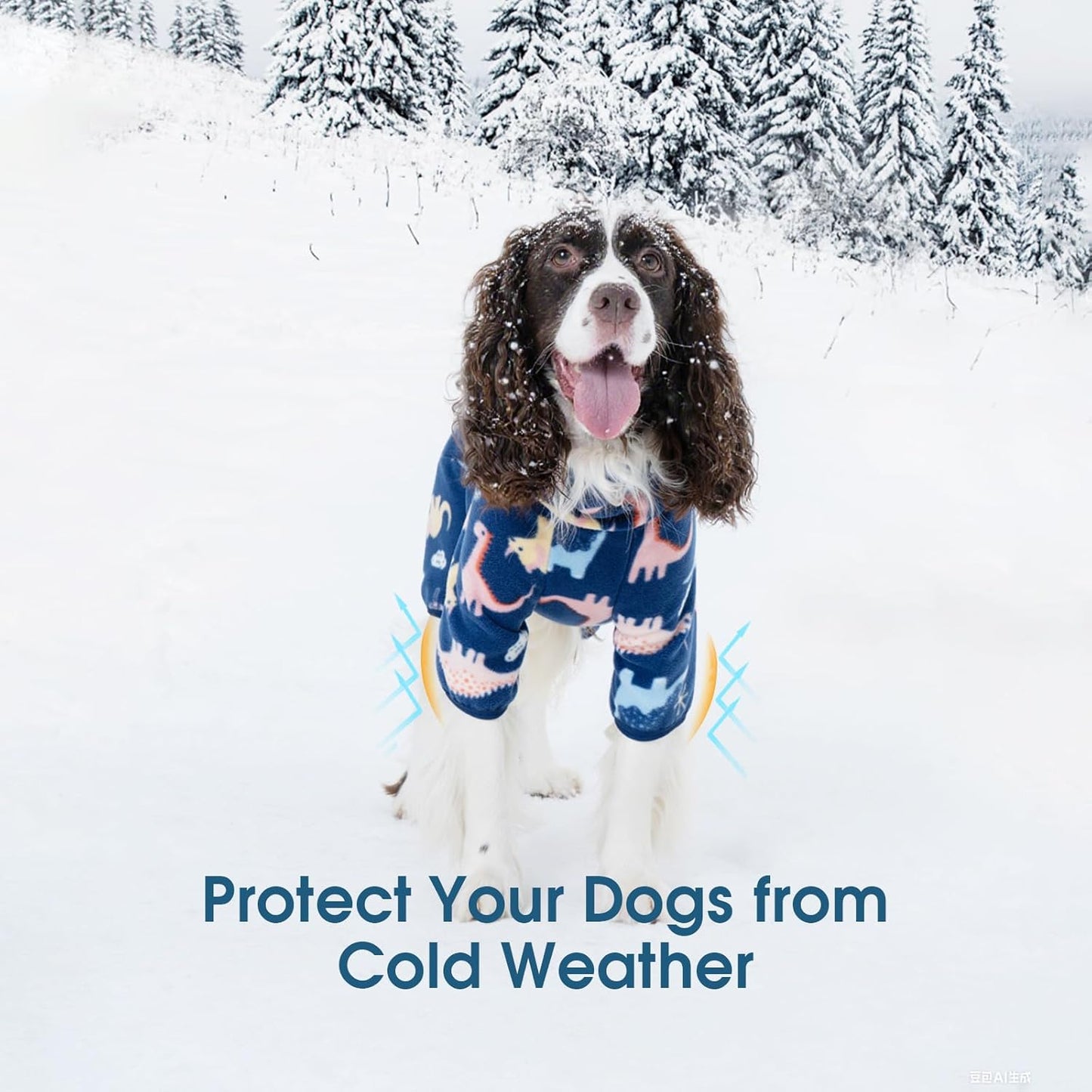 ROZKITCH Dog Winter Coat Soft Dog Fleece Pajamas, Pet Windproof Warm Cold Weather Jacket Vest with Reflective Zipper, Jumpsuit Apparel Outfit Clothes for Medium Dog Dinosaur M