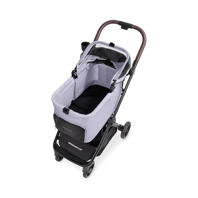 WonderFold Bella Pet Stroller - Autofold Design with Lightweight Aluminum Frame, Breathable Carriage Fabrics and Canopy, Safety Tethers & Easy-Clean Interior - Lilac