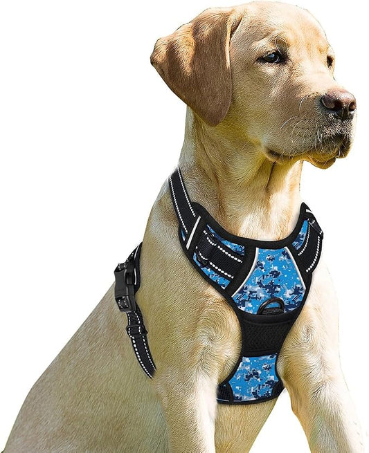 BARKBAY Dog Harness No Pull for Small Sized Dog Front Back Clips,Dog Vest | Soft Padded No Choke With Handle,Easy On&Off,Adjustable Reflective For Walking Training Running(Blue Camo,XS)