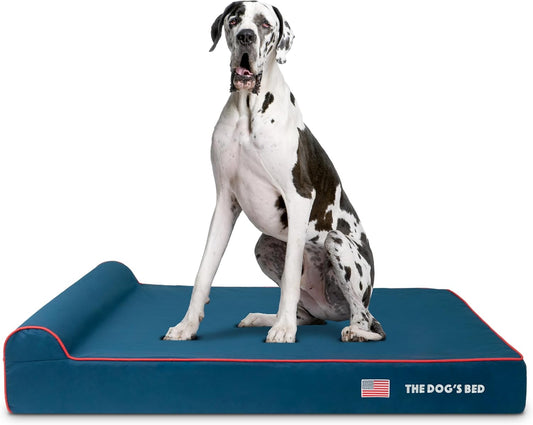 The Dog’s Bed Orthopedic Headrest Dog Bed XXL Blue Oxford with Red Trim US Flag 54x36, Memory Foam, Hip & Elbow Dysplasia, Post Surgery, Lameness, Veterinary Approved, Waterproof Washable Cover