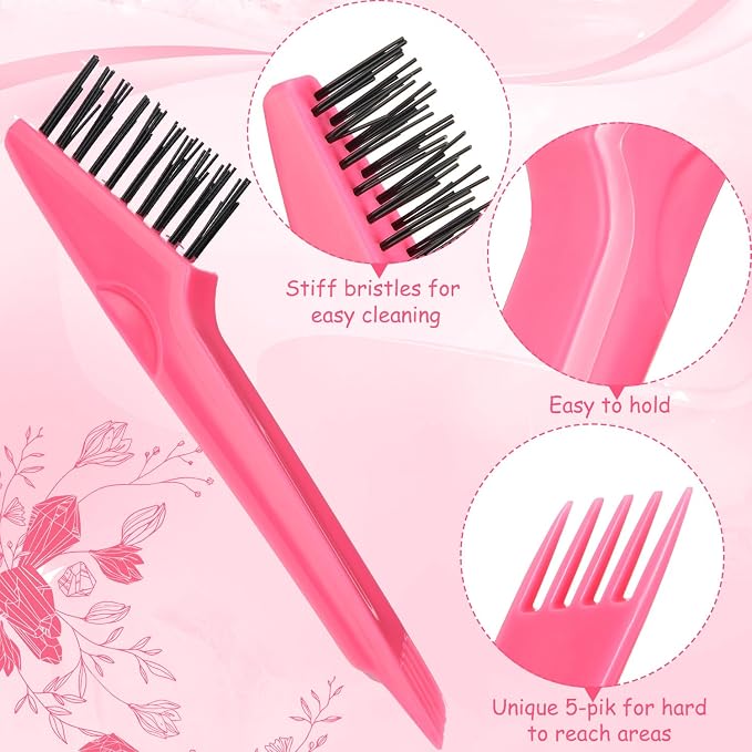 Yaomiao 2 Pcs Hair Brush Cleaner Tool 2-in-1, Pink Hairbrush Cleaner for Removing Hair Dust, Mini Comb for Removing Dirt, Home Salon Use