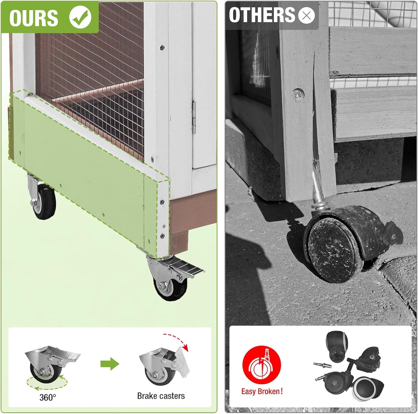 GUTINNEEN Rabbit Hutch Indoor Mobile Outdoor Bunny Cage with Openable Middle Door, Two Story Guinea Pig Cage with Wheels, 36" L x 17.7" W x 36.4" H