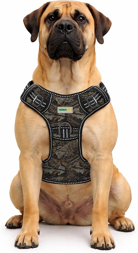 Homapet. Tactical Dog Harness with Dual Leash Attachment Points, Adjustable and Reflective Military Grade Dog Vest with Comfort Control Handle (Forest CAMO-S)