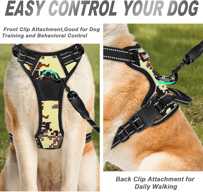 BARKBAY Dog Harness No Pull for Large Dogs Front Back Clips,Dog Vest | Soft Padded No Choke With Handle,Easy On&Off,Adjustable Reflective For Walking Training Running(Desert Camo,XL)