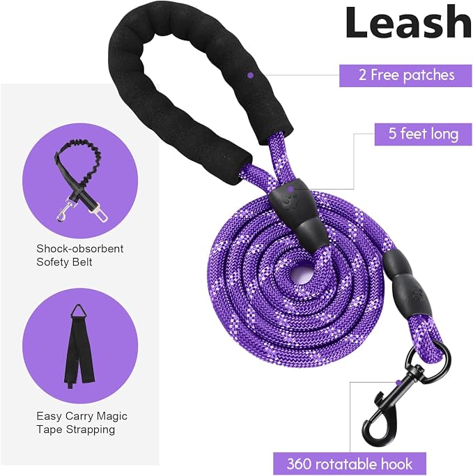 No Pull Tactical Dog Harness Medium Sized Dog, Service Dog Vest, M, Purple | Tactical Dog Vest Harness and Leash Set, Adjustable Military Service Dog Harness with Handle for Medium Large Dogs