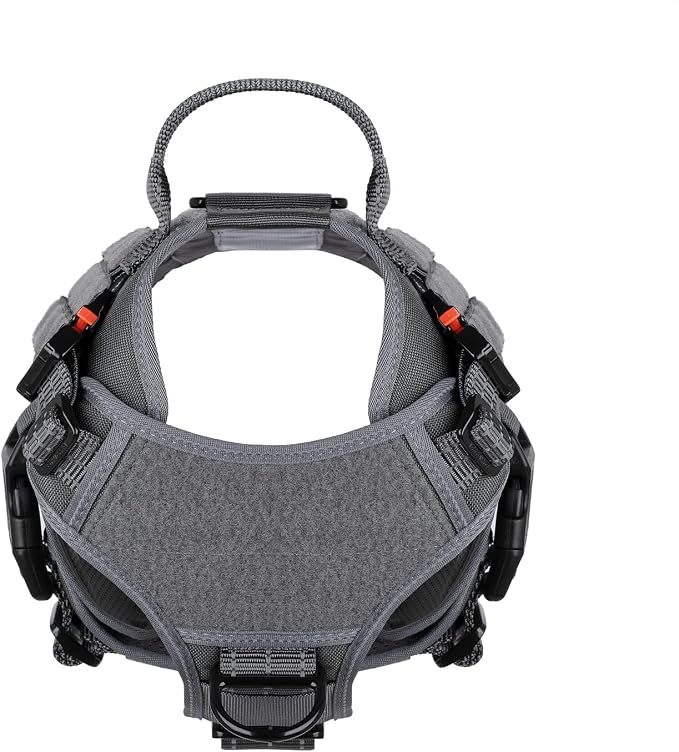 ICEFANG Tactical Dog Harness for Medium Dogs,Reflective No Pull Dog Vest | with Control Handle,Adjustable,Front Hook,2 Leash Clips,Soft Padded,MOLLE Panel,Grey,Medium