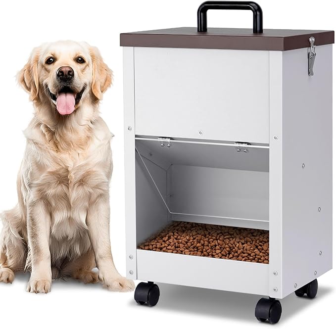 28Lbs Automatic Dog Feeder Large Breed, Easy to Move with Wheels | Outdoor Gravity Dog Feeder, Galvanized Metal Self Feeding Dog Food Dispenser with Clear Door, Pet Feeding Station