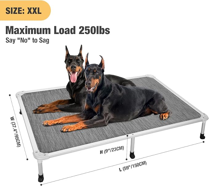 Veehoo Chew Proof Elevated Dog Bed, Cooling Raised Pet Cot, Silver Aluminum | Indestructible Dog Bed with Durable Textilene Mesh Fabric, No-Slip Feet for Indoor or Outdoor, 59", Extra Large, Black Silver