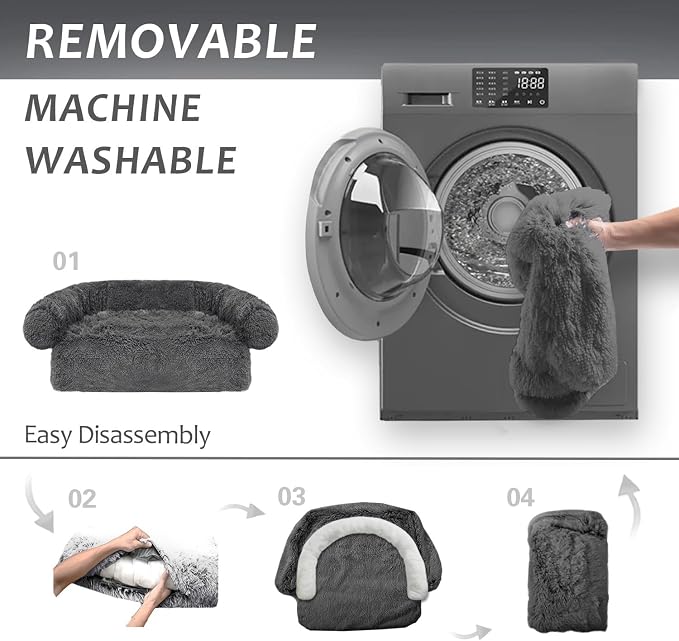 Calming Dogs/Cats Bed Mats, Dog Pad Washable Removable Couch Cover, Plush Long Fur Mat for Pets, Waterproof Lining, Perfect for Small, Medium and Large Dogs and Cats (Dark Gray, 36"x31")