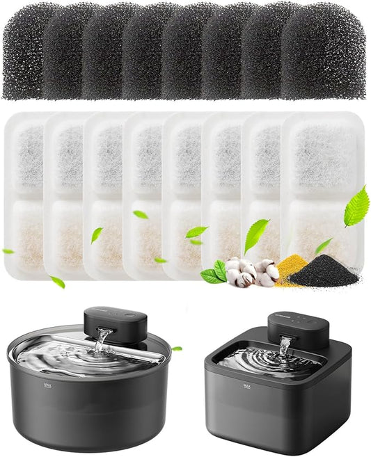 oneisall 8 Replacement Filters 4 Months Set for Cat Water Fountain PW13 PW14, Replacement Filters and Sponges for Ultra Quiet Pet Water Fountain, White 8 Count (Pack of 1)
