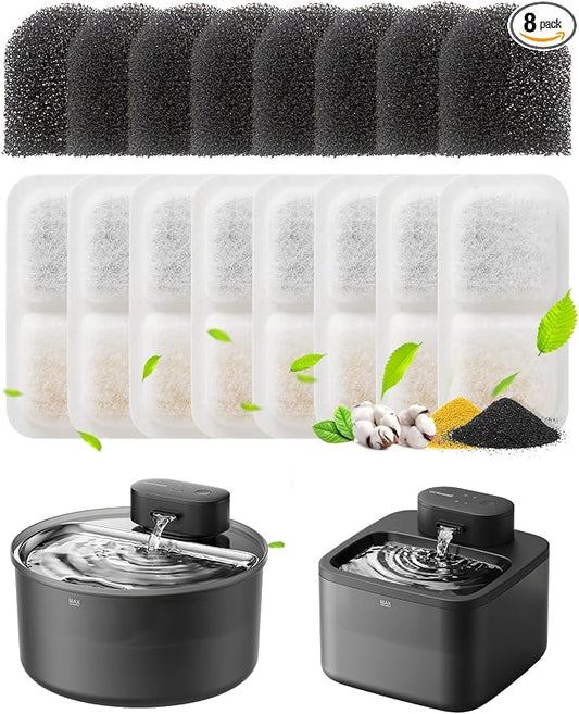 oneisall 8 Replacement Filters for Cat Water Fountain PW13 PW14, 4 Months Set of Replacement Filters for Ultra Quiet Pet Water Fountain, White 8 Count (Pack of 1)