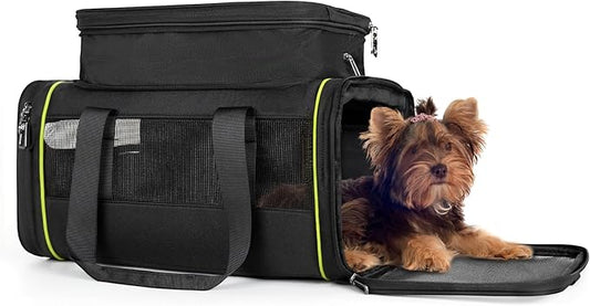 Black Expandable Pet Carrier for Cats/Dogs - Airline Approved, 2-Side & Height Extendable Design - Soft Sided Travel Bag(Black)