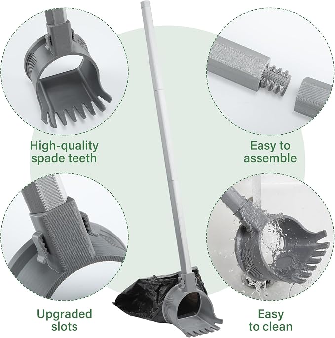 Dog Pooper Scooper with Bag Attachment 30" Pole Small to Large Dogs Heavy Duty Pooper Scooper with 50 Refill Bags Handle Long for Yard Waste Cleanup on Yard Grass One Hand Use