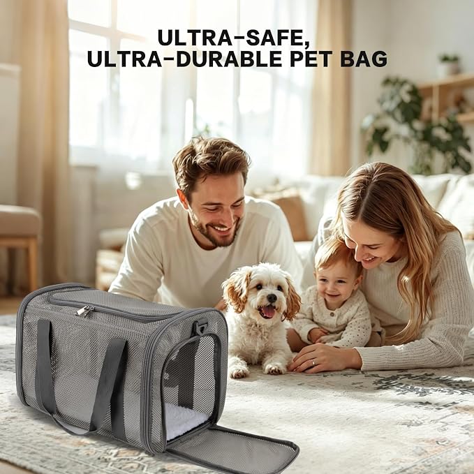 Cat Carrier, Soft-Sided Pet Carrier Bag, Breathable Mesh, Black (Grey, 17 * 11 * 11)
