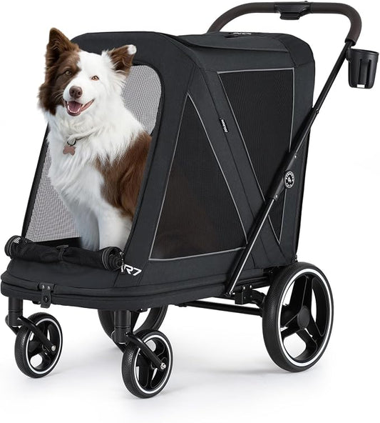 Beberoad Pet Stroller for Medium Dogs, Dog Stroller One-Second Fold, R7 All-Terrain with ER Tires, Mesh Dual-Window, Full Disassembly&Washable Waterproof Oxford Fiber