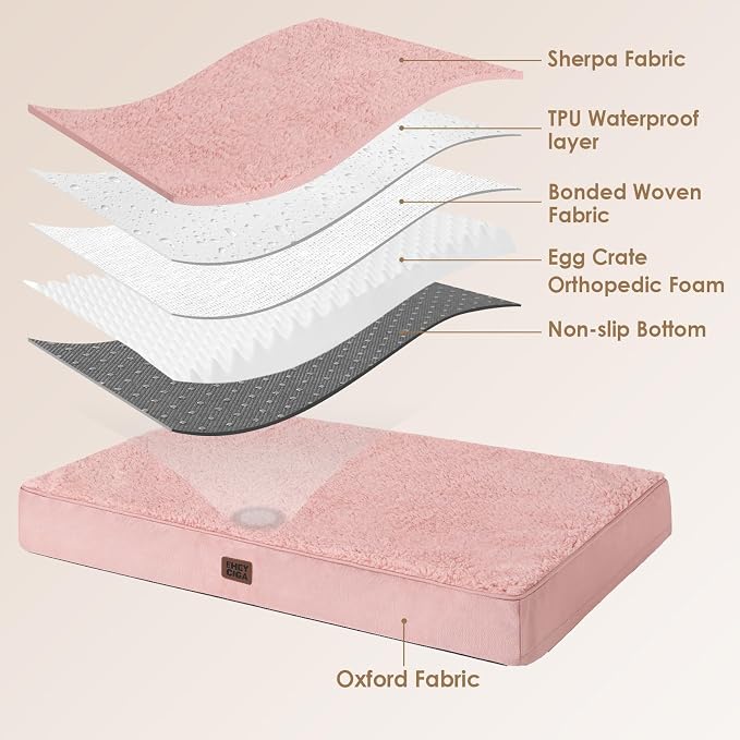 EHEYCIGA Orthopedic Dog Bed Large with Removable Washable Cover, 41IN Pink | Egg Crate Foam Support, Durable Oxford fabric, Non-Slip Bottom, Machine Washable, Soft Waterproof Plush Pet Bed Mat For Crate