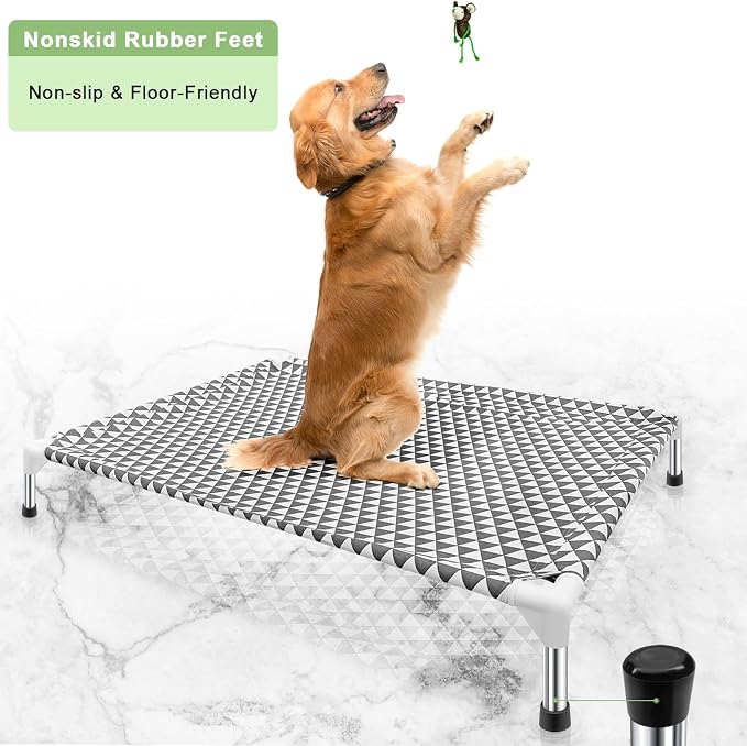 Kuntrust Elevated Outdoor Dog Bed, Large Size, Fits up to 100lbs | Breathable Fabric, Dual-Layer Cotton, Stainless Steel Frame, Anti-Slip Feet