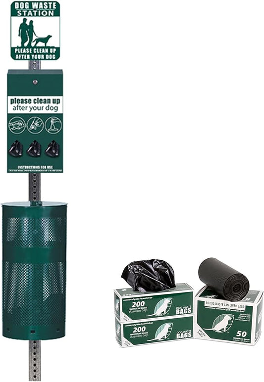 Zero Waste USA Rust-Proof Aluminum Dog Waste Station with Bags, Matte Green | Hand-welded aluminum station, rust-proof construction, locking dispenser, commercial-grade design for parks, apartments & HOA