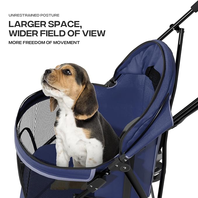 Small Dog Stroller for Small Dogs 10 lbs -22lbs Puppy Stroller Medium Dog Wagon Stroller Small Pet Stroller for Cats, Cat Strollers for 2 Cats, Rear Storage, Navy Blue
