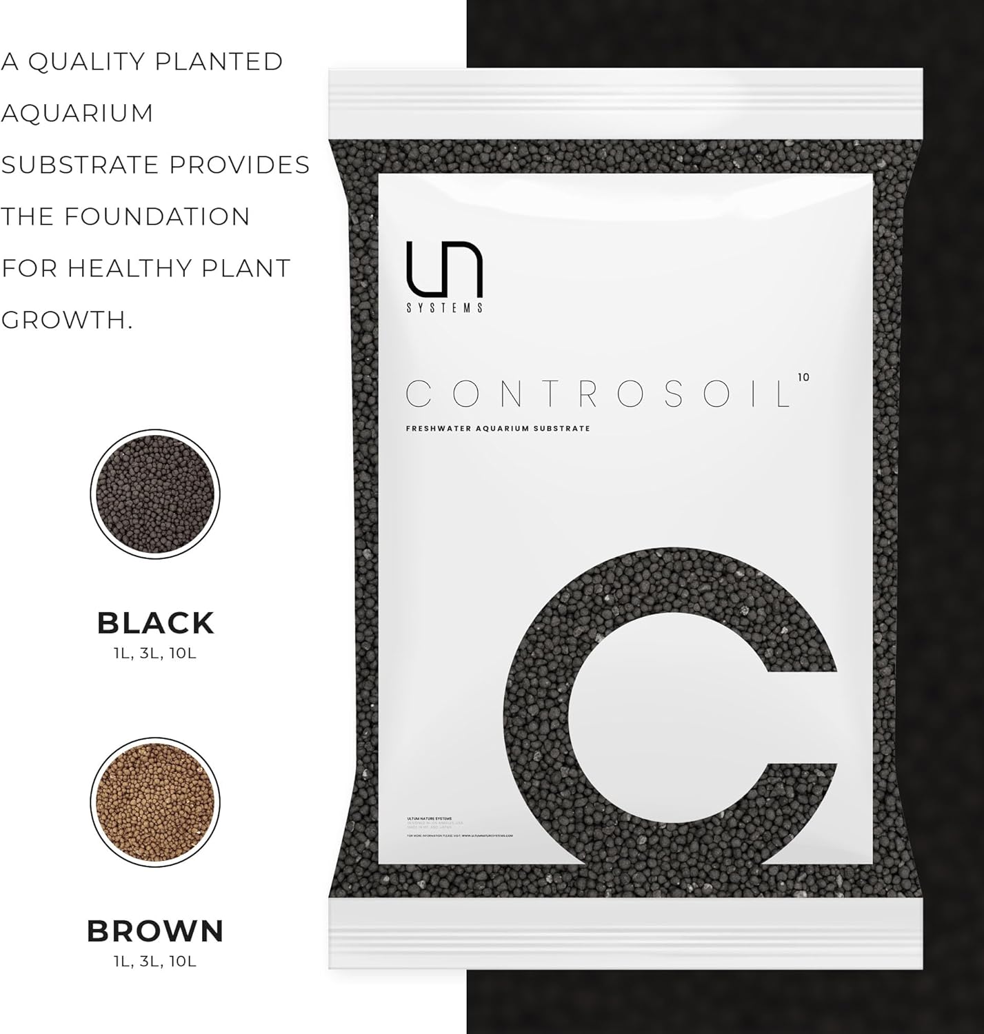 Ultum Nature Systems Controsoil - Freshwater Aqua Soil Substrate for Fish, Shrimp, Live Plant Propagation and Aquascaping - 6.8pH Low Ammonia, Volcanic Ash - Black, Normal (3 Liter | 6LB)