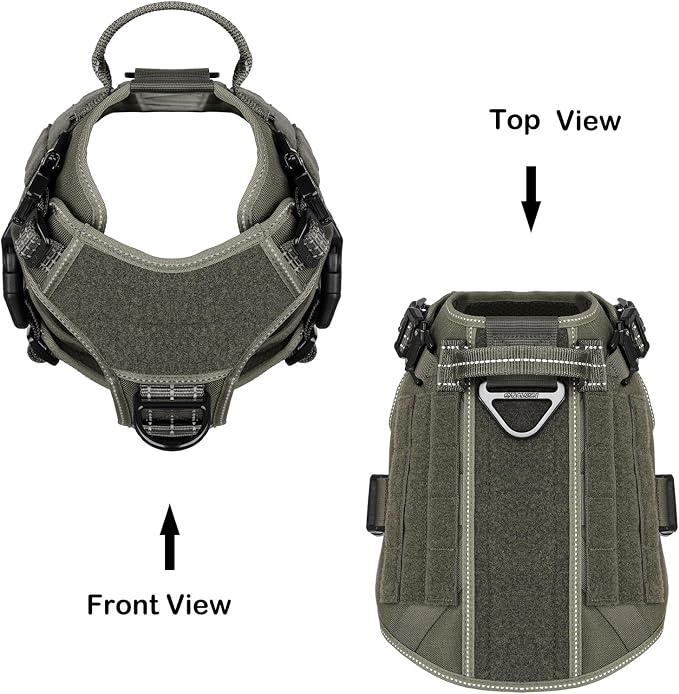 ICEFANG Tactical Dog Harness for Medium Dogs,Reflective No Pull Dog Vest | with Control Handle,Adjustable,Front Hook,2 Leash Clips,Soft Padded,MOLLE Panel,Green,Medium