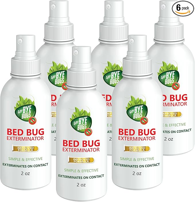 Say Bye Bugs Bed Bug Spray Travel Size-Non-Toxic and Kills on Contact. Stain & Odor Free Bed Bug Spray. New Formula for Getting Rid of Bed Bugs Permanently (6x2 oz) TSA Approved size-Travel Must Haves