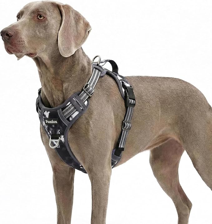 Dog Harness No Pull, Adjustable Pet Vest Harness, Super Soft Material with Vertical Handle Easy Control, Reflective Night Walking, 2 Leash Clips for XLarge Dogs, Misty Gray, XL