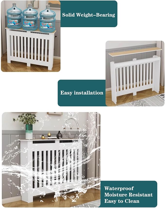 Modern Radiator Covers Wall Heater Cover Cabinet Shelf Bathroom Floor Radiator Shelve, Hide Cluttered Pipes/Easy to Install, Suitable for Household Living Room, White(23.6" Lx27.6 Hx7.9 W)
