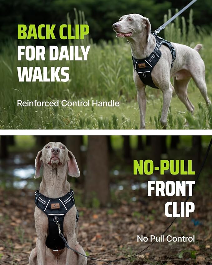 Tactical Dog Harness No-Pull Military Vest for Medium & Large Dogs, Adjustable Reflective Escape-Proof Vest with MOLLE System, Handle Control for Training, Walking, Outdoor – Black