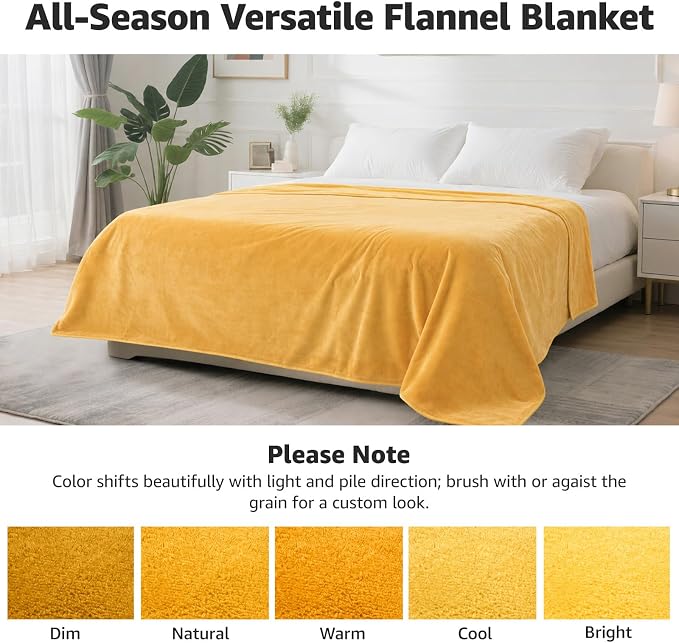 LOOBANI Yellow Waterproof Blanket for Bed, Flannel King Size 85"x108" | Double-Side Leak-Proof, Reversible, Stain-Proof Cover for Sofa Bed Protection, Ideal for Rest Movie Time, Camping, Travel