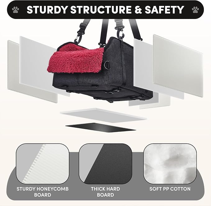 BurgeonNest Center Console Dog Car Seat for Small Pets to 11lbs, Red | Anti-collapse armrest Console seat with washable fluffy cushion, pillow & tether for stable, cozy pet travel trips.