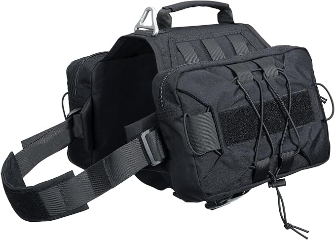 EXCELLENT ELITE SPANKER Nylon Dog Backpack with 2 Side Pockets for Hiking | Adjustable Tactical Dog Pack Hound Saddle Bag Harness for Medium & Large Dog Traveling Camping Walking Training Running