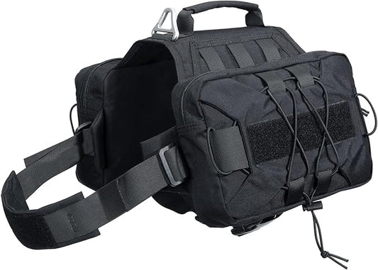 EXCELLENT ELITE SPANKER Nylon Dog Backpack with 2 Side Pockets for Hiking | Adjustable Tactical Dog Pack Hound Saddle Bag Harness for Medium & Large Dog Traveling Camping Walking Training Running
