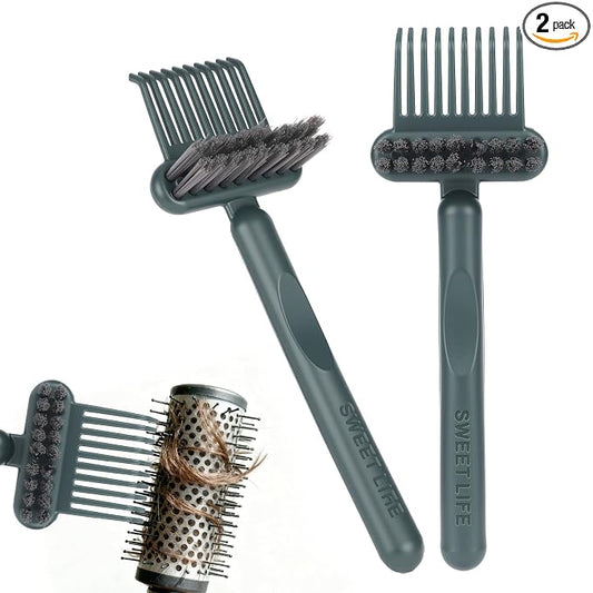 2pcs 2-in-1 Comb Cleaner with Pick and Bristles, Hair Brush Cleaner Tool Rake for Home Salon Travel Use Effectively Clear Hair Dust Grease and Dirt (Green)