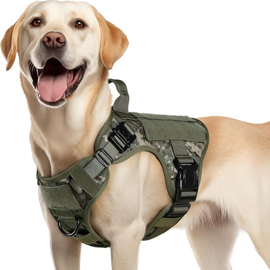 rabbitgoo Tactical Dog Harness for Medium, Heavy Duty Military No Pull Vest | Sturdy Metal Buckles, 5 Adjustments, Molle System, Powerful Pullers for Training, Hunting, Outdoor, Green Camo, Medium