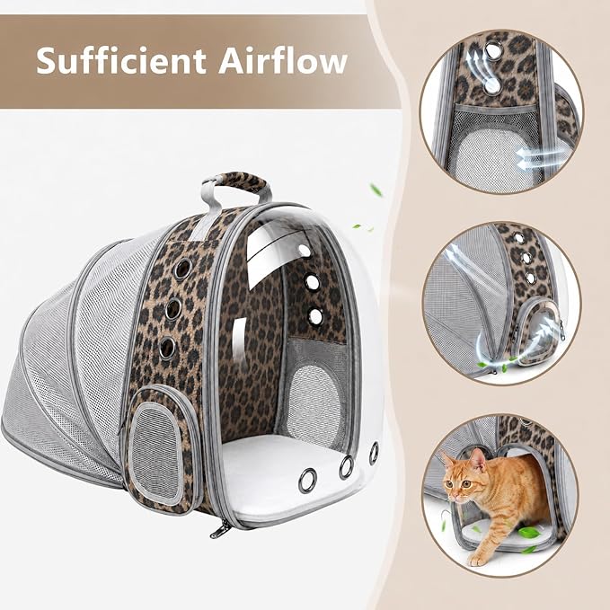 Expandable Cat Carrier Backpack for Cats & Dogs, Bubble Window Pet Travel Backpack with Breathable Mesh, Anti-Collapse Structure, Side Door, Safety Leash, for Vet Visits, Hiking, Outdoor, Animal