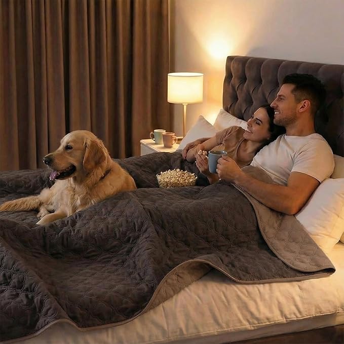 Waterproof Dog Blanket, Couch Cover for Dogs Washable, Reversible Dog Bed Cover, Couch Furniture Protector. (Dark＆Light Brown, 82 X 82 Inch - 1 Pack)