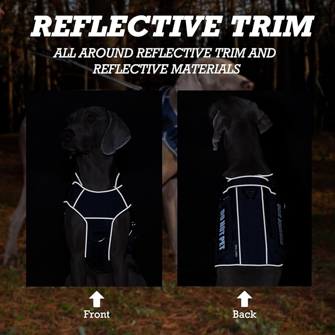 Tactical Dog Harness for Large Dogs, Heavy Duty Dog Harness with Handle, Adjustable Reflective Military German Shepherd Dog Vest Harness with Do Not Pet Patches for Hiking Training Blue