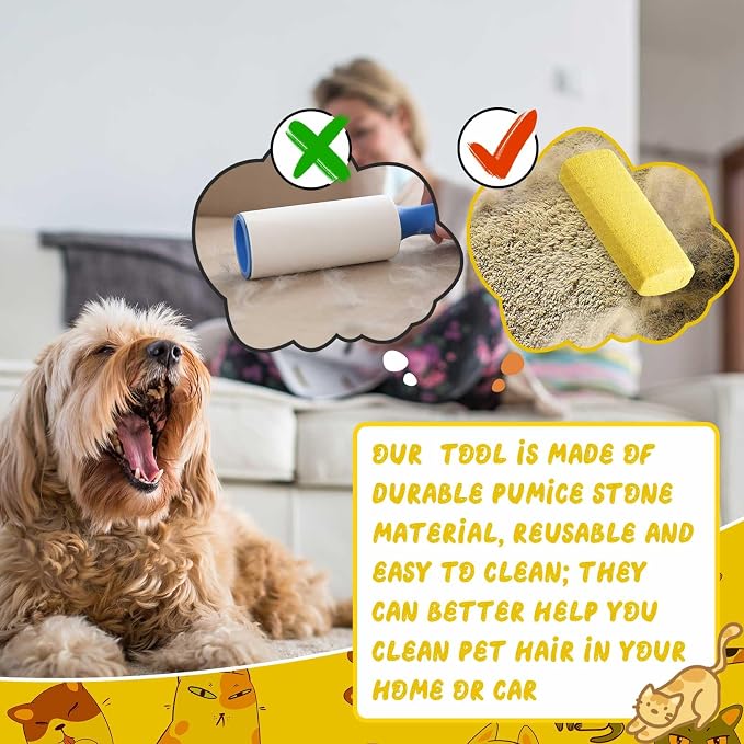 6 Pcs Abbyike Pet Hair Remover Rock Pumice Stone for Dog Cat Hair Pet Removal Cleaning Fur Removal Block Tool Scraper for Car, Carpet, Couch, Beding, Fufmiture Cleaning (5.3 x 2 x 1.4 Inch,Yellow)