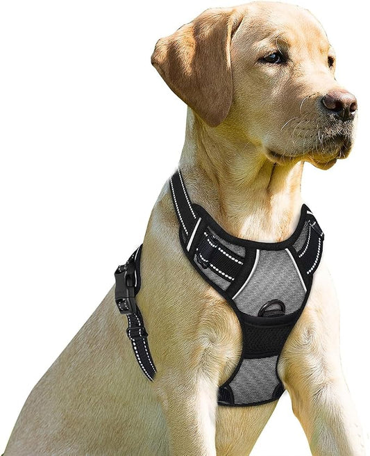BARKBAY Dog Harness No Pull for Small Sized Dog Front Back Clips,Dog Vest | Soft Padded No Choke With Handle,Easy On&Off,Adjustable Reflective For Walking Training Running(Dark Grey,XS)