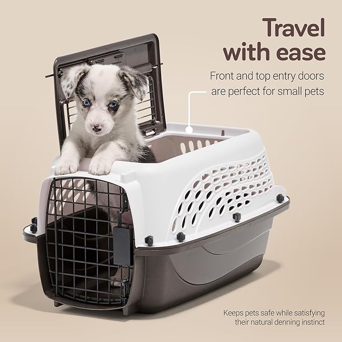 Petmate Dog Crates for Small Dogs & Cat Carriers, Two-Door Plastic Pet Kennel, Top & Front Loading, Made in USA, 19", White | Plastic pet kennel made in USA, for small pups and kittens, dual entry design, great for travel and vet trips, easy access