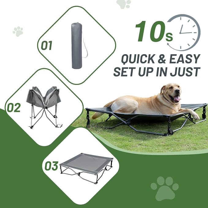 TIMBER RIDGE Outdoor Dog Bed, Cooling Elevated Dog Cot Portable Raised Pet Cot with Breathable Mesh, Foldable Pet Cot for Indoor & Outside, Grey